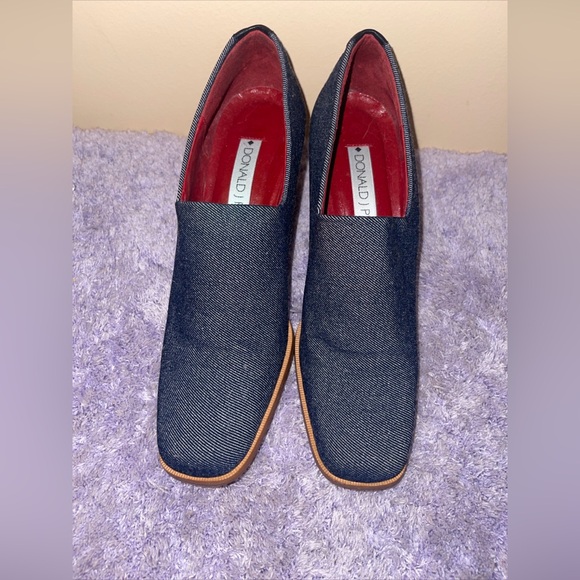 Donald J Pliner Womens Denim Pumps Blue Stretch Square Toe Block Heel Slip On 8N - Picture 2 of 11